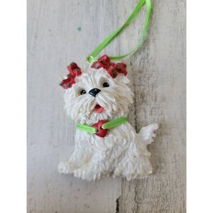 Kurt S Adler white dog bow heart pet ornament Xmas decor